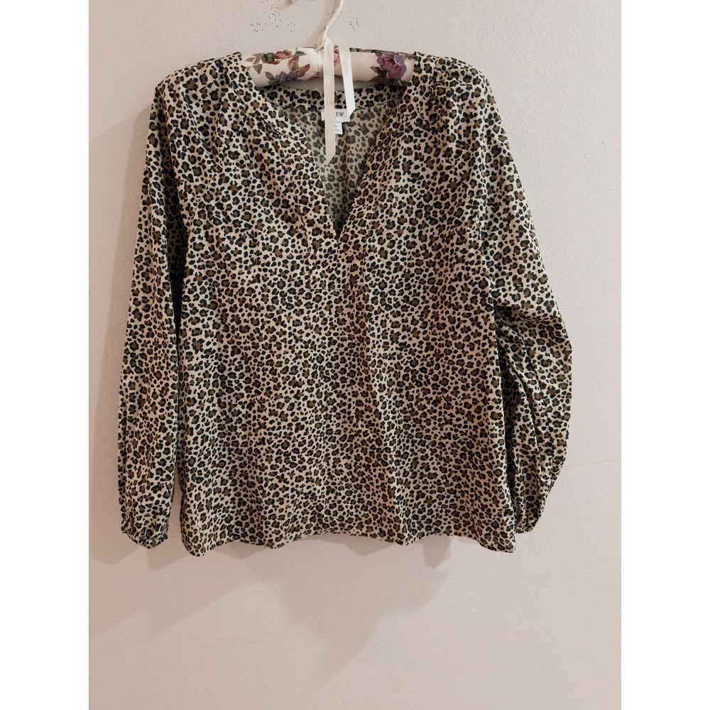J. Crew Women's Brown Leopard Print Cotton Poplin Pullover Blouse Small Flowy